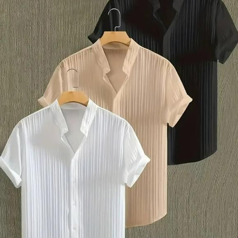 Men's Solid Retro Short Sleeves Button-Up Shirt Pack of 3